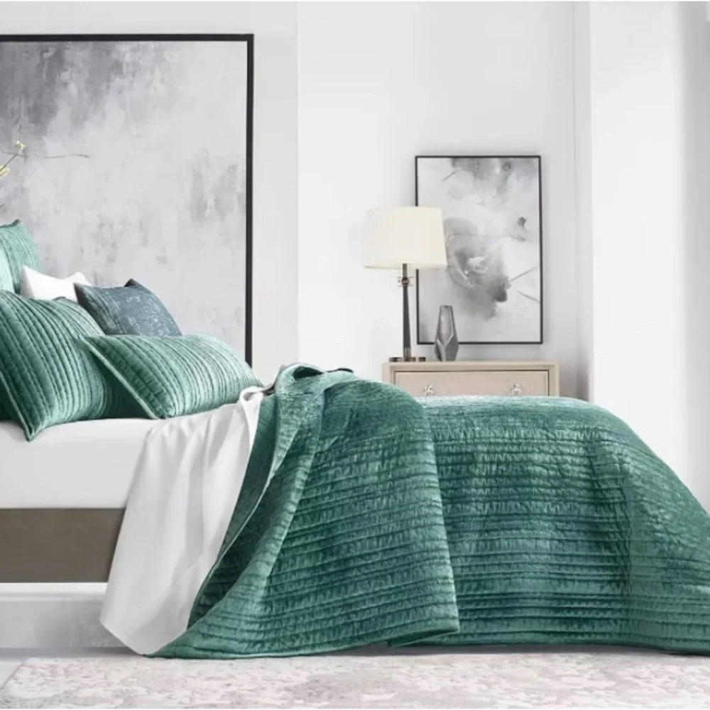 Hotel Collection Variegated Stripe Velvet Coverlet Emerald Queen 94
